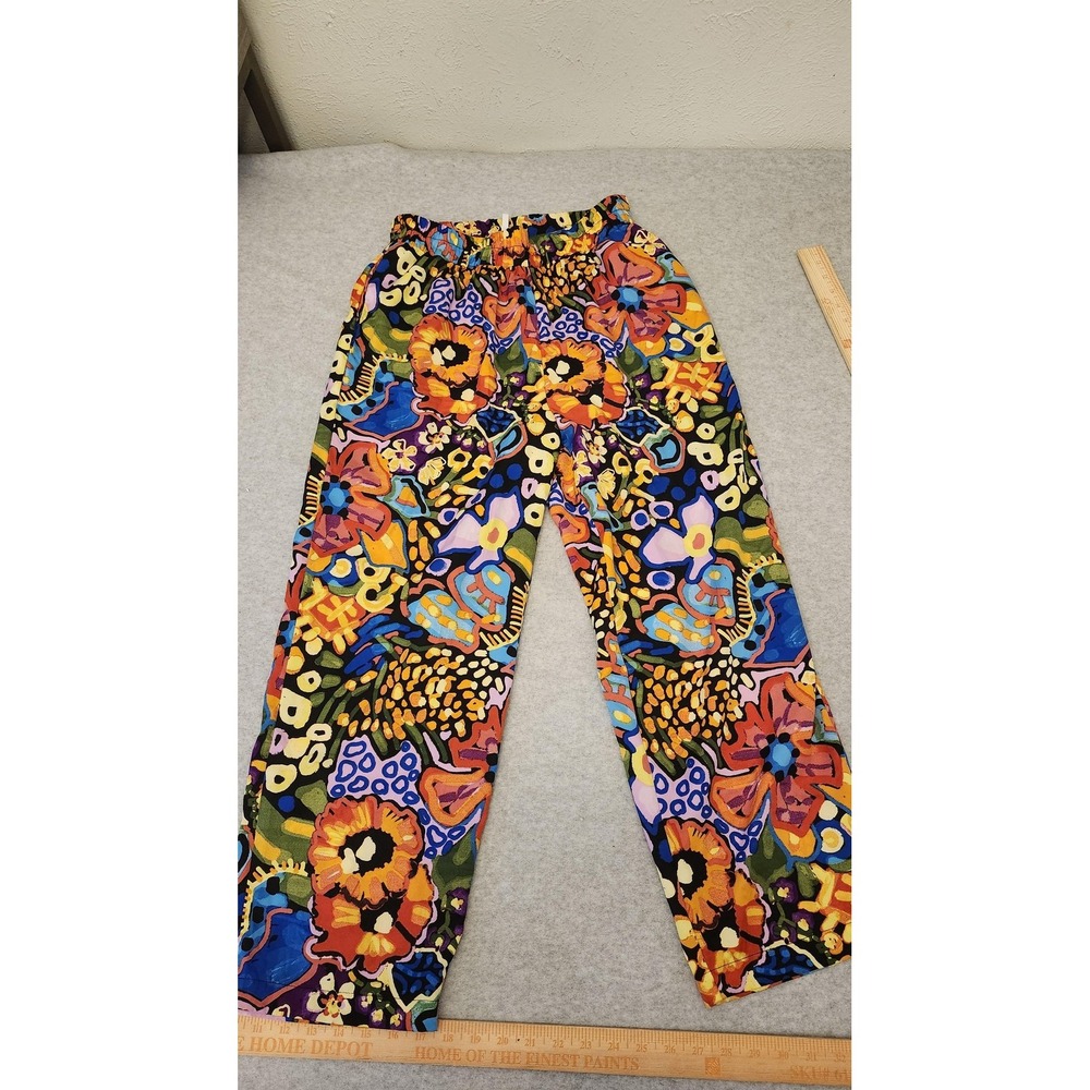 Truth NYC Pants Womens Large Multicolor Floral Pull On Elastic Waist Boho Lounge